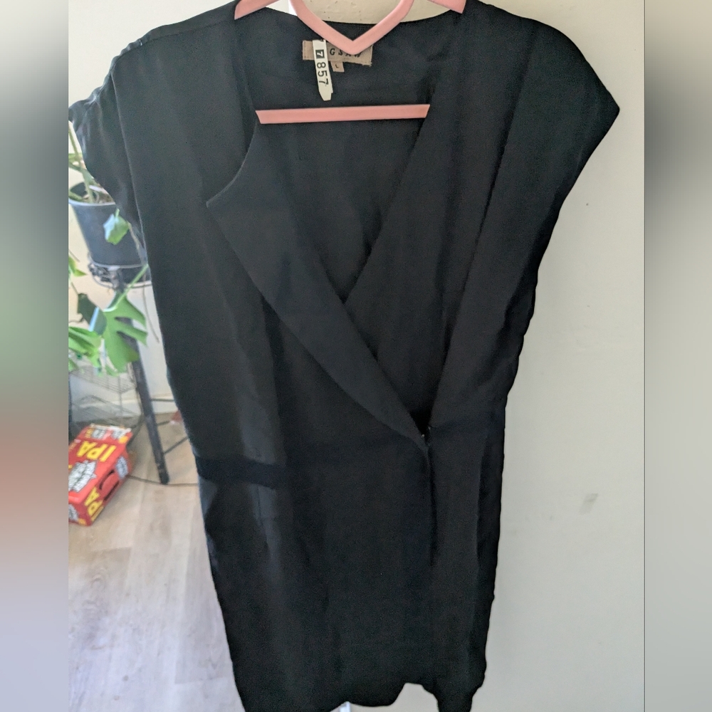 Jigsaw Black Wrap Dress with Satin Waistband – Size L